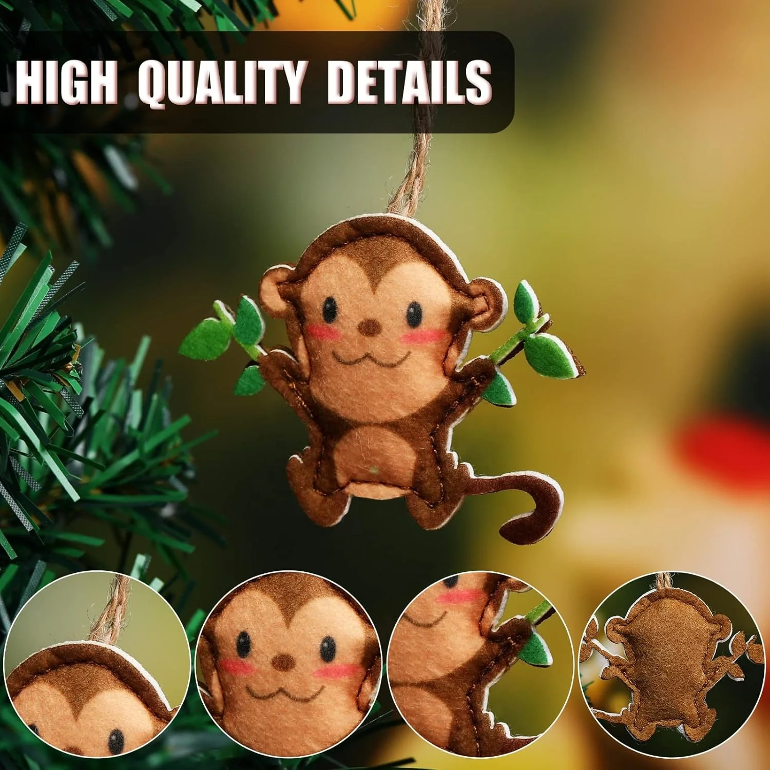 Felt Giraffe Lion Elephant Monkey Leopard Zebra Sloth Hippo Christmas Tree Hanging Ornaments Merry Christmas Animal Decoration