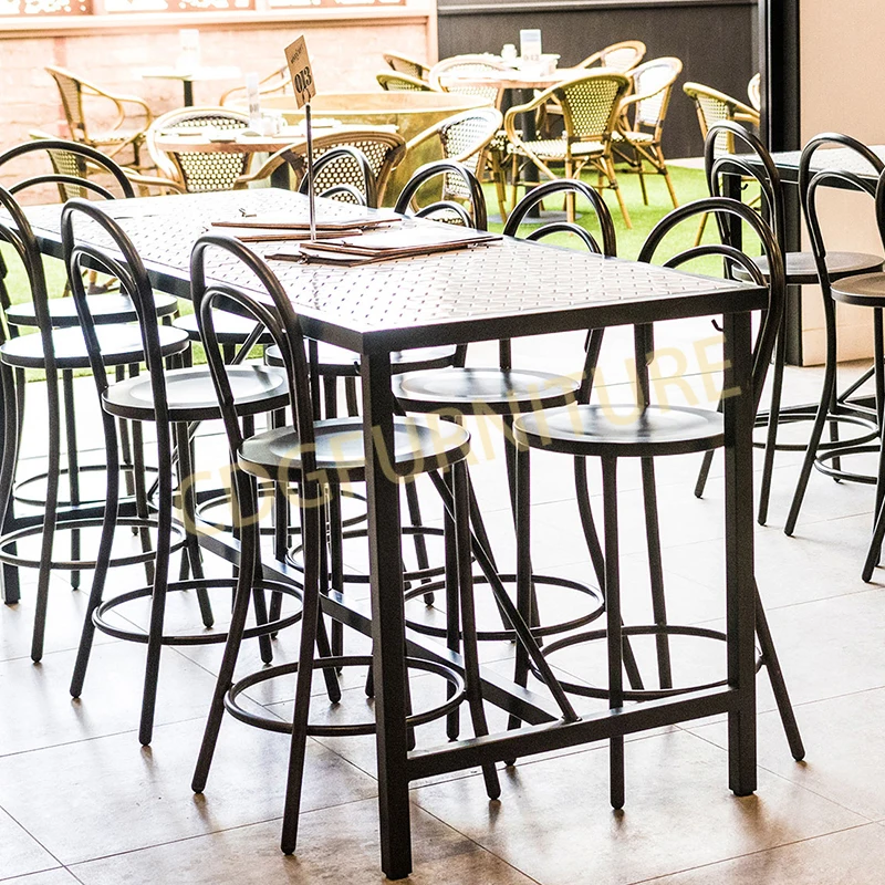Famous Design High Bar Stool In Solid Steel Frame Metal Bent Wood Counter Restaurant Use