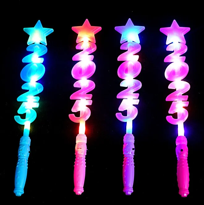 2025 LED Flashing Magic Stick New Year Plastic Light up Toys Wand Cheering Props for Concert Evening Party Supplies