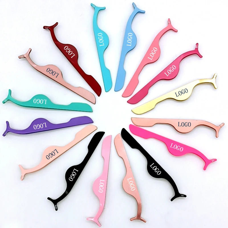 Custom Logo Private Label Pink Plastic Lashes Applicator Tweezers Bulk Magnetic Lash Tweezers Packaging False Eyelash Tweezers