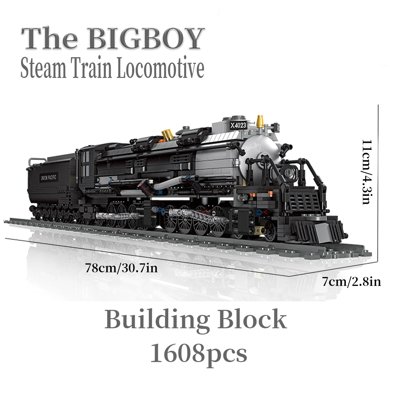 Big Guy 78CM Building Blocks Train 1608PCS Locomotive 19th Century Steam Railways Train Bricks Toys BIGBOY