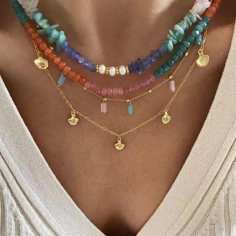 2024 Customize Natural Stone Necklace Bohemia Freshwater Pearl Sweater Chain Handmade Necklace For Women Jewelry
