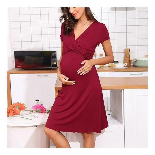 Длинная юбка с рукавами для беременных повседневное женское платье Модная одежда для беременных платье для кормления грудью для беременных женщин