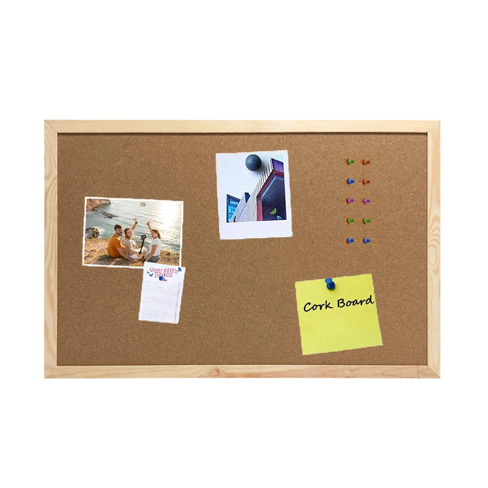 Cork Board with Wood Frame and Bagasse Board or Lightweight Fiberboard for Office Home School