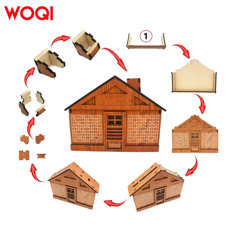 WOQI Modern Retro Wooden Money Box Reusable Money Bank with Saving Target for Kids and Adults