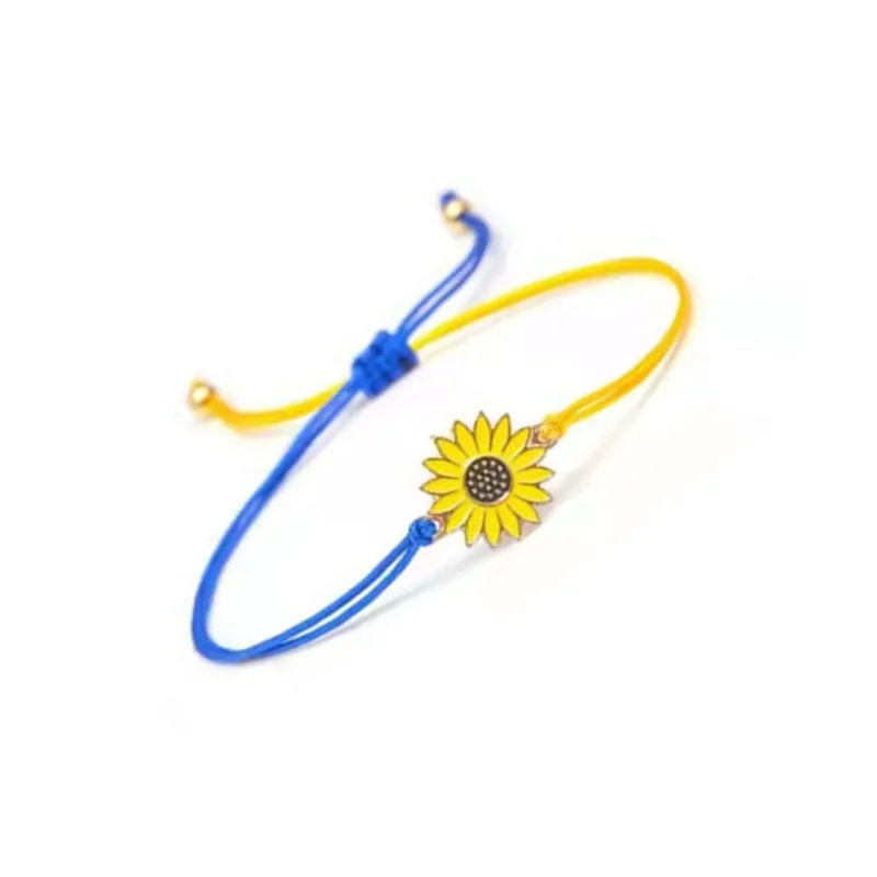 Creative sunflower woven bracelet blue and yellow Mosaic sunflower Daisy wax thread woven bracelet