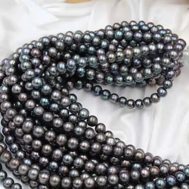 Dyed Black Cultured AAA Round Freshwater Pearl Loose Pearls for Jewelry Making