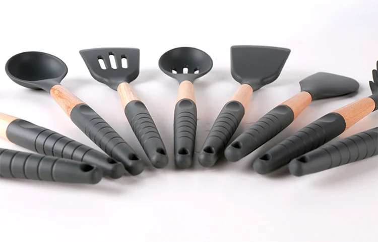 Professional Silicone Kitchen Utensils Cooking Tools Set With Wood Handle