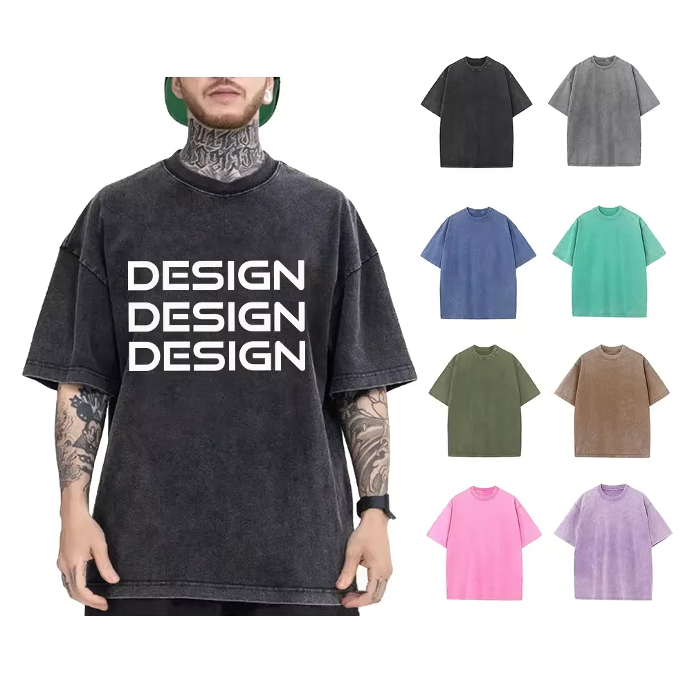 Custom Manufacturer Heavyweight Cropped Fit Tees Cut T Shirt Wholesale Black Cotton Vintage Acid Washed Men Boxy Graphic T-shirt