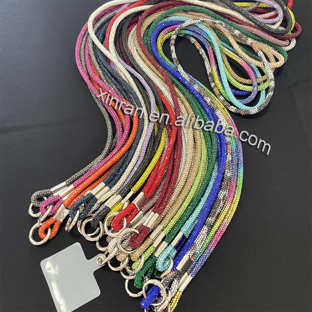 KE004 Custom sparkling strap crystal beads mobile phone chain rhinestone lanyard for key