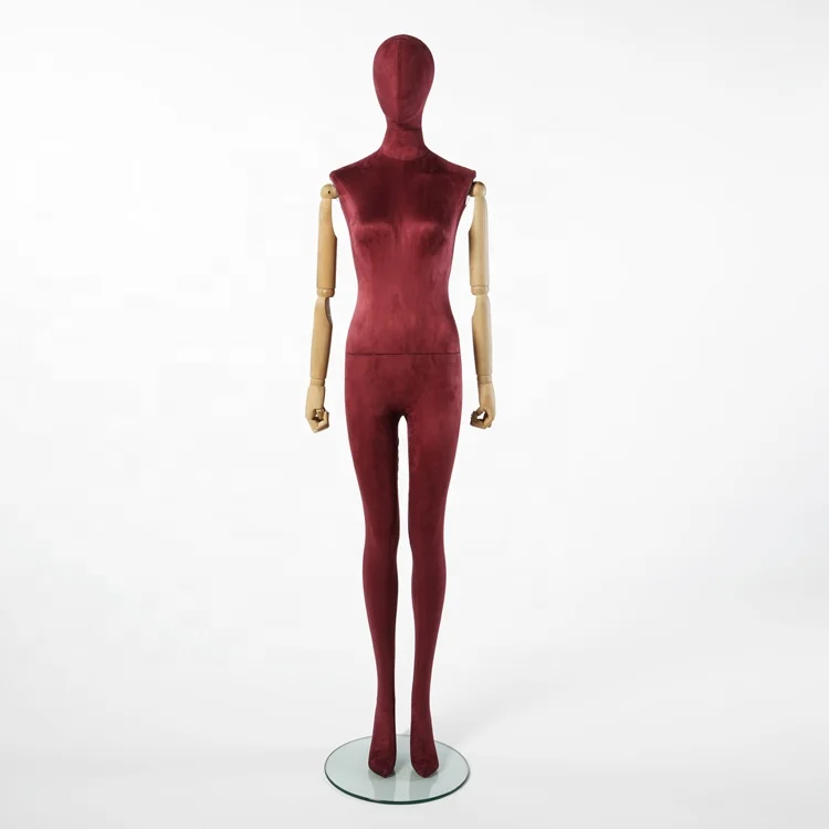 customized fashion standing female red velvet mannequin women manikins with wooden arms for clothes display mannequins