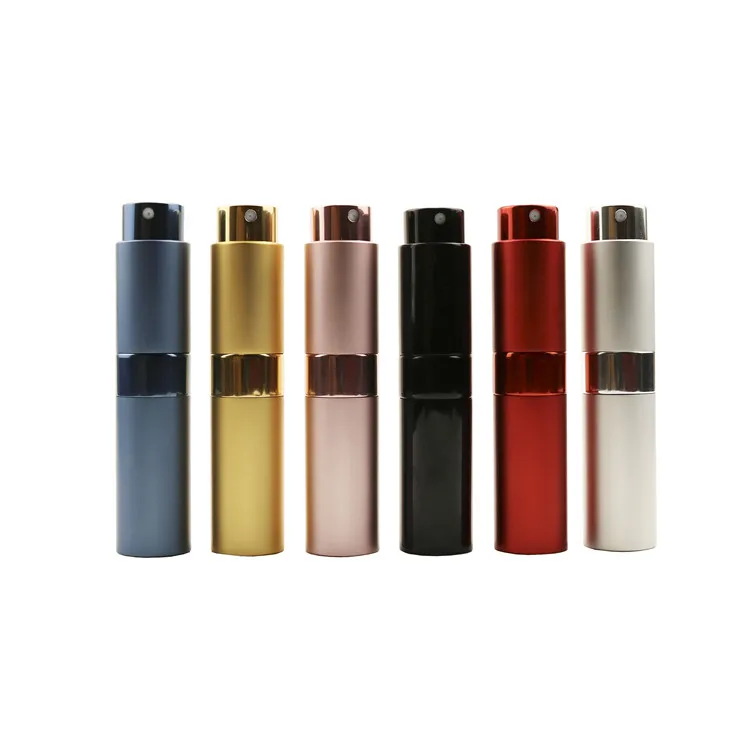 Custom Logo 5ml 8ml 10ml 15ml 20ml Aluminum Mini Portable Travel Black Matte Twist Up Refillable Perfume Atomizer