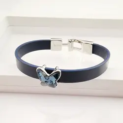 Personality Charm Fashion Black Leather Austrian Crystal Butterfly women Bracelet