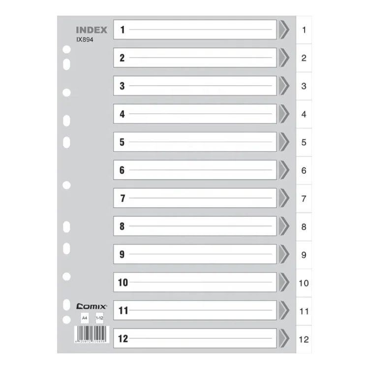  Comix Factory High Quality Low Price PP Plastic Index Cards Tab Dividers /A4 12 Tabs File