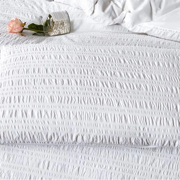 Polyester cotton solid white seersucker duvet cover bedding set
