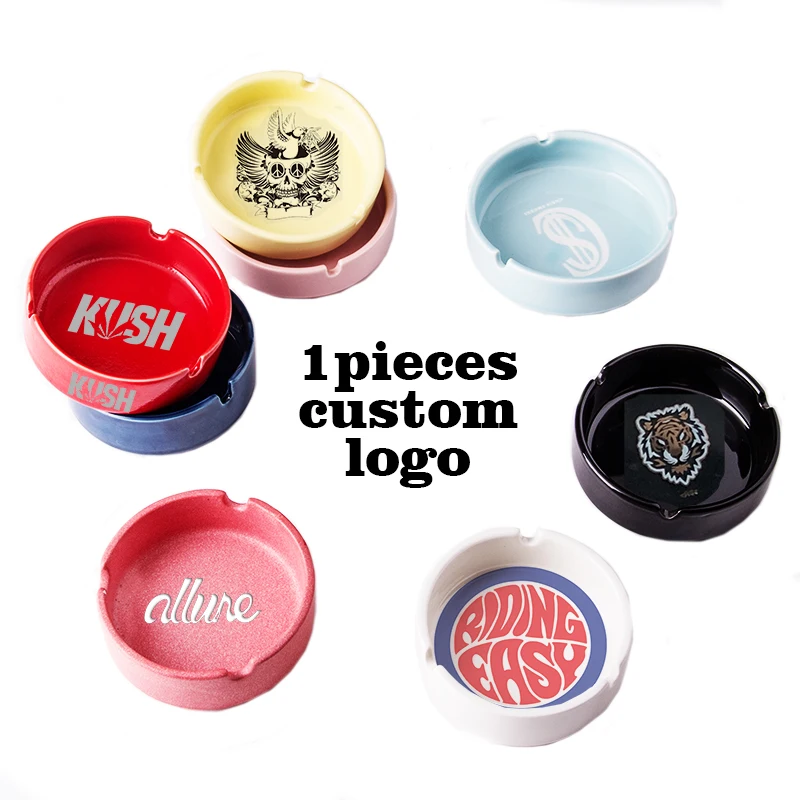 Customizable logo portable white ceramic cheap price stock smoking ashtray wholesale custom ashtray for hotel restaurant