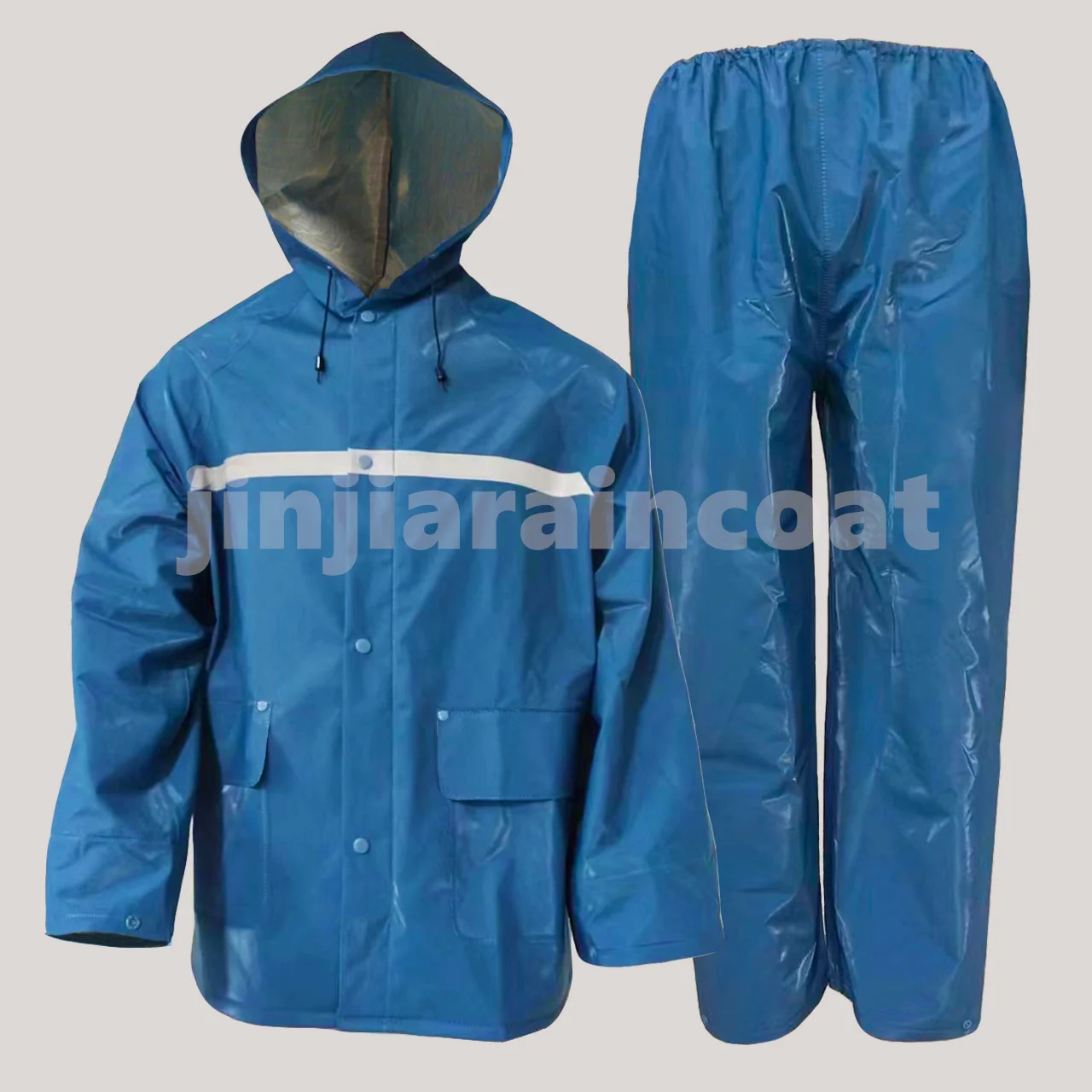 OEM High Quality Waterproof Raincoat Hooded Rainwear Heavy Rain Industrial Work Two Pieces PVC Polyester Breathable Rain Suit