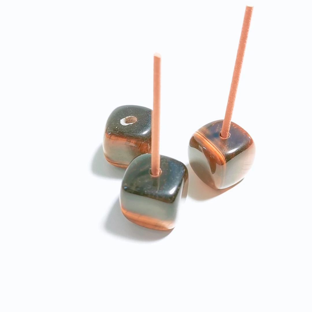 Wholesale Natural Stone Yellow Tiger Eye Carving Gem Incense Stick Holder Cube