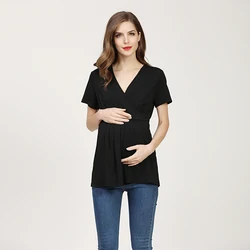 2020 летние женские средства ухода за кожей для будущих мам одежда грудное вскармливание футболка кормящих топ хорошо тянутся для беременных футболка с v-образным вырезом, большие размеры S-3XL