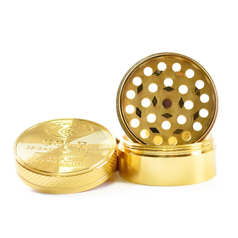 4 Layer 40mm 50mm Zinc Metal Manual Herb Grinder Engraved Golden Gold Coin Spice Tobacco Grinder