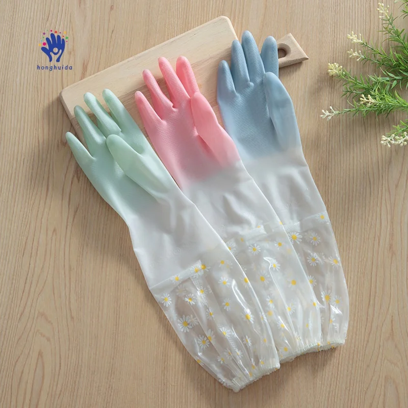 Fashionable And Easy To Clean Dishwasher With Anti Allergy Design Pvc Warm Plush Kitchen Sleeve Gloves
