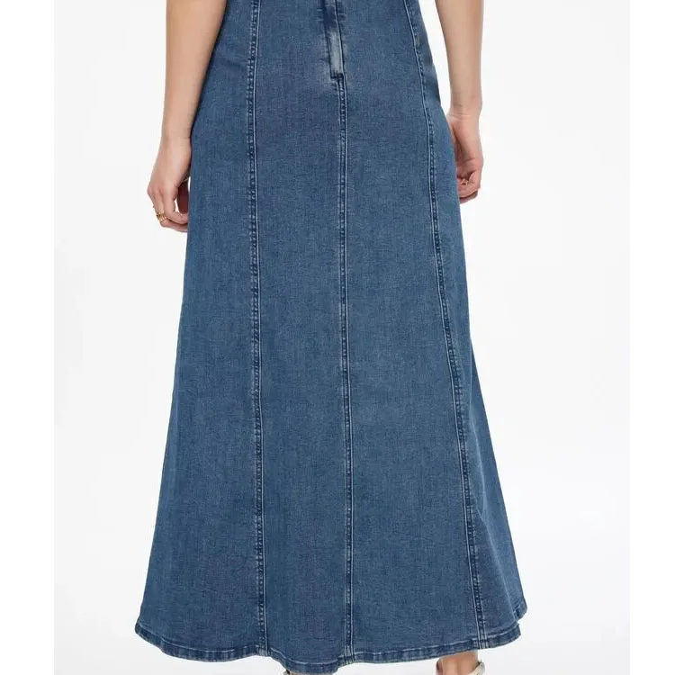 Wholesale Custom Causal Elegant Hook and Zipper Fly Unlined A-Line Denim Maxi Skirt For Women