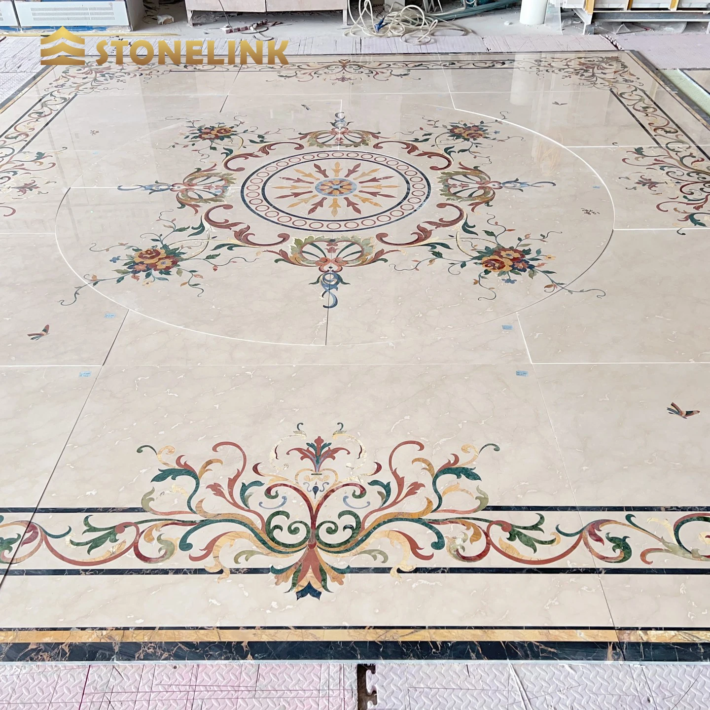 Stonelink High-End Villa Marble Floor Design Custom Luxury Mansion Waterjet Marble Medallion Royal Palace Marble Floor Inlay