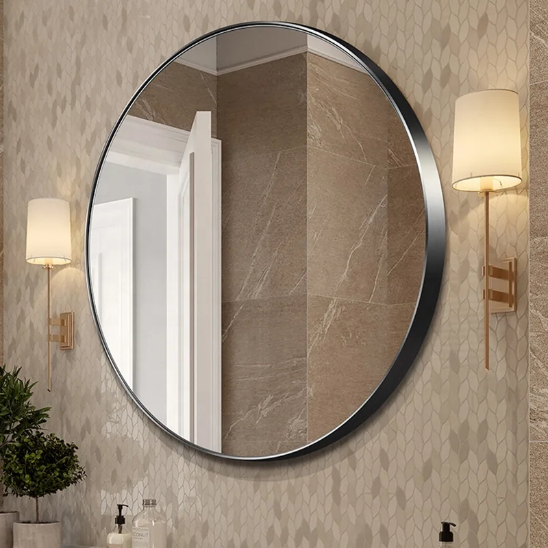 Yishare Modern Stainless Steel Metal Frame Black Circle Mirror Round Wall Makeup Mirror for Bathroom Entryway Living Room Mirror