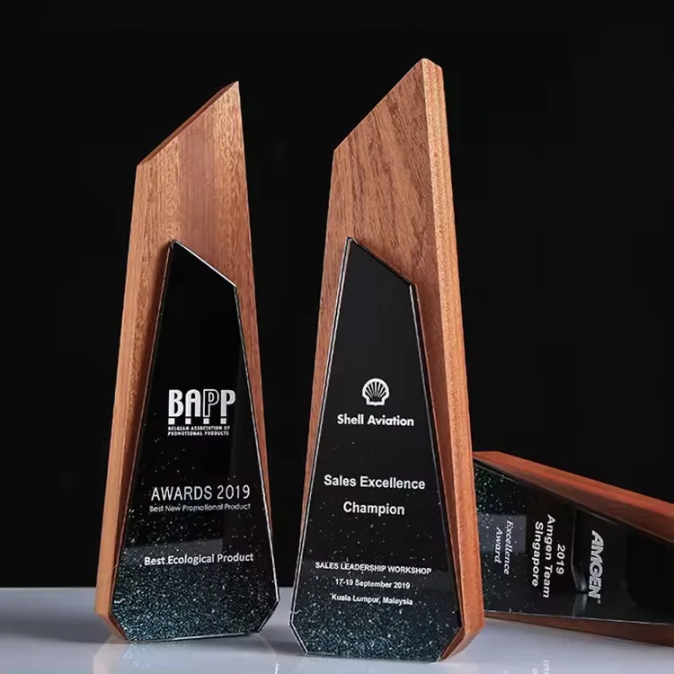 Cheap wholesale new arrivals blank wooden crystal trophy custom logo color printing crystal award cup trophy