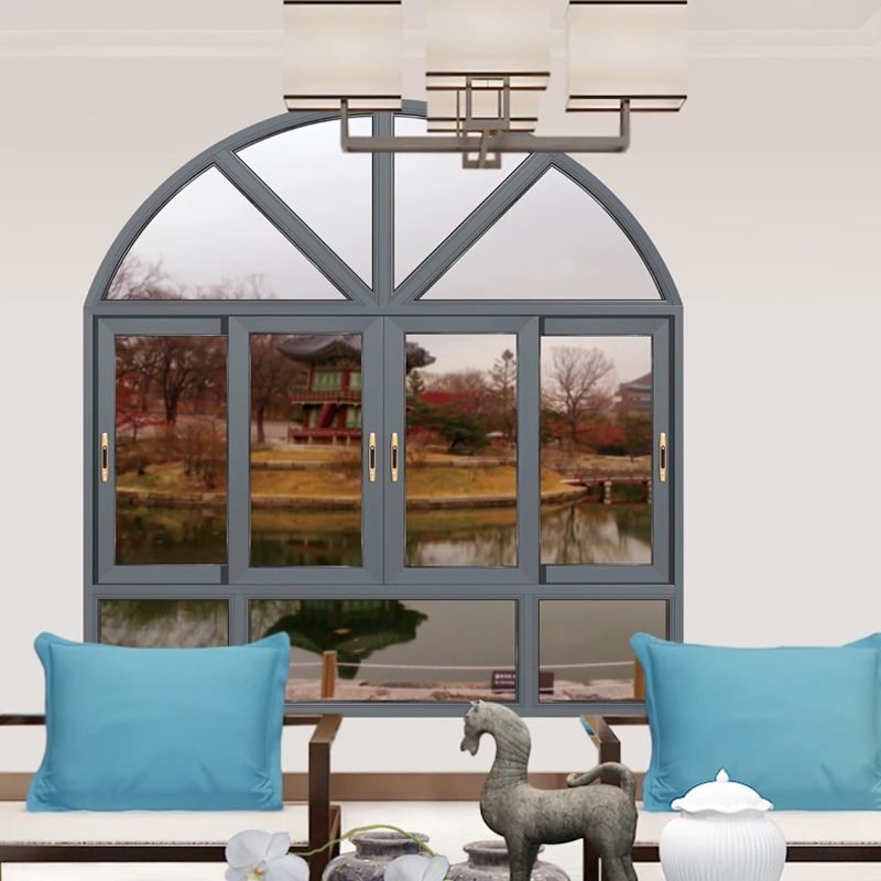 dubai 3 track aluminium arched double glaze sliding windows and door designs with mosquito net