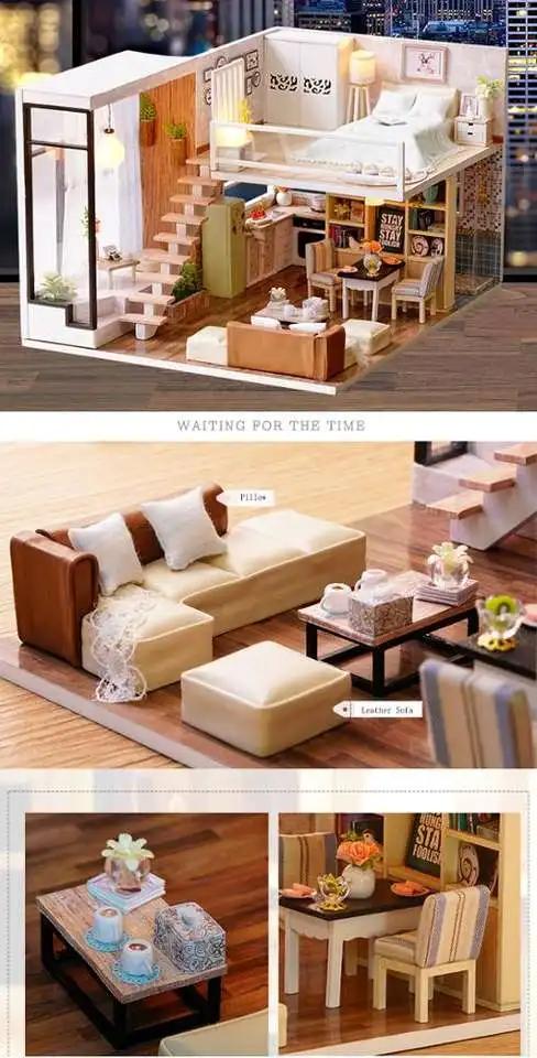 House Miniature DIY Dollhouse With Furnitures Wooden House Waiting Time Toys For Children Birthday Gift