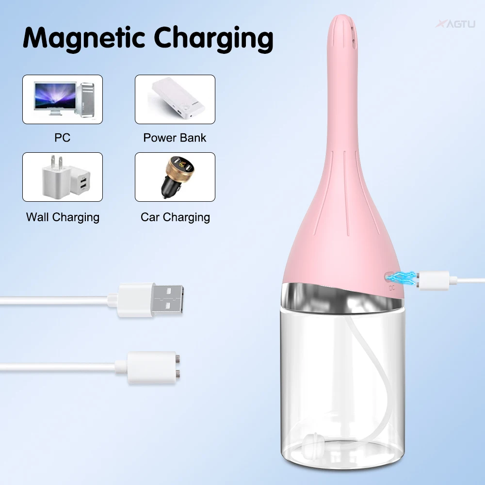 Anal Enema Big Capacity Cleaner 3 Squirt  Vibration Modes Shunt Design Better to Drainage for Water Body Safe Silicone Cleaner