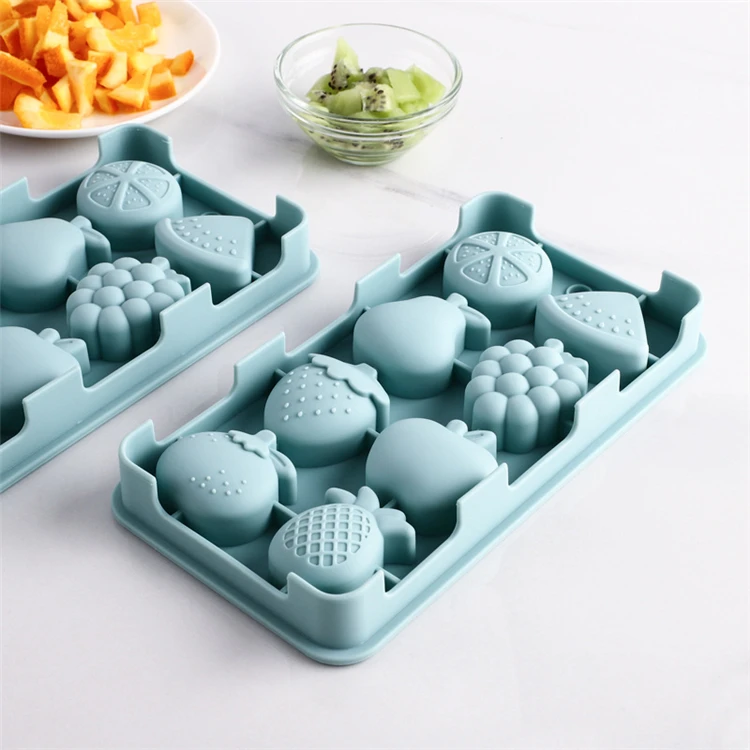 Cute Silicone Fruit Ice Cube Maker Tray Mold Dessert Baking Tools 8 Hole Chocolate Cake Jelly Molds DIY Ice Hockey Soap Mould