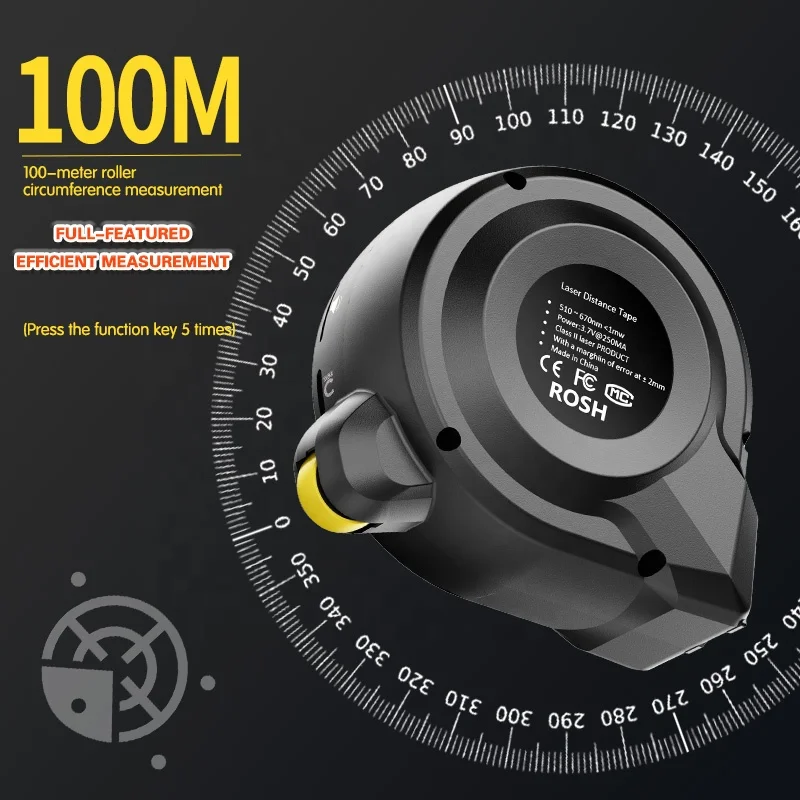 3 in 1 5m 40M multi function LCD display USB chargeable laser distance digital measuring tape