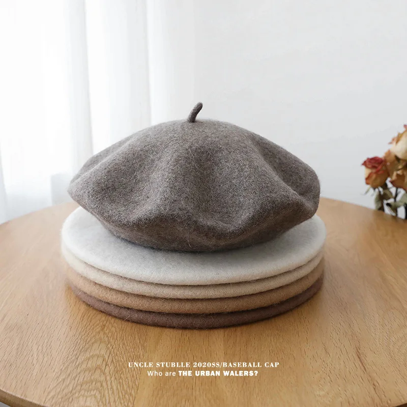 14 Color Stock OEM Service Custom Embroidery 100% Wool Beret Hat For Women French Beret