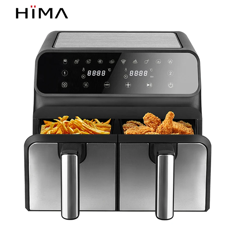 Dual Zone Electric Stainless Steel Air Fryer 8 Liter Cooker 2 Drawers Smart Double Air Fryer 8l Digital Dual Basket Air Fryer