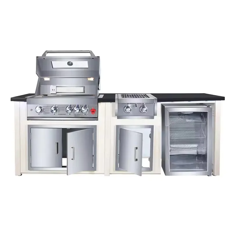 Outdoor Kitchen Items Furniture Refrigerator Aluminum Outdoor Kitchen Cabinet Gas BBQ Grills With Audio
