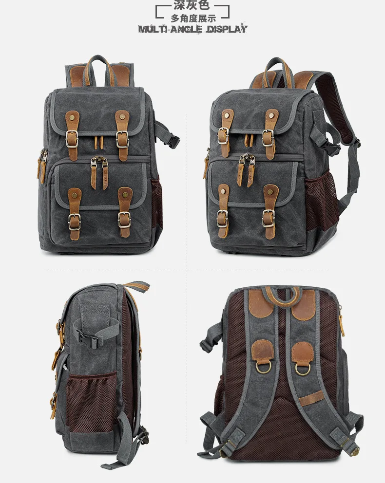 
Custom Outdoor Travel canvas Waterproof Camera Bag Dslr Camera Backpack Bag 