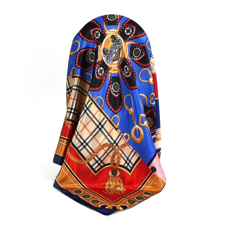 Fashion Women Shawl Noble Sarriage Pattern 90cm Square Neck Bandana Satin Silk Scarf
