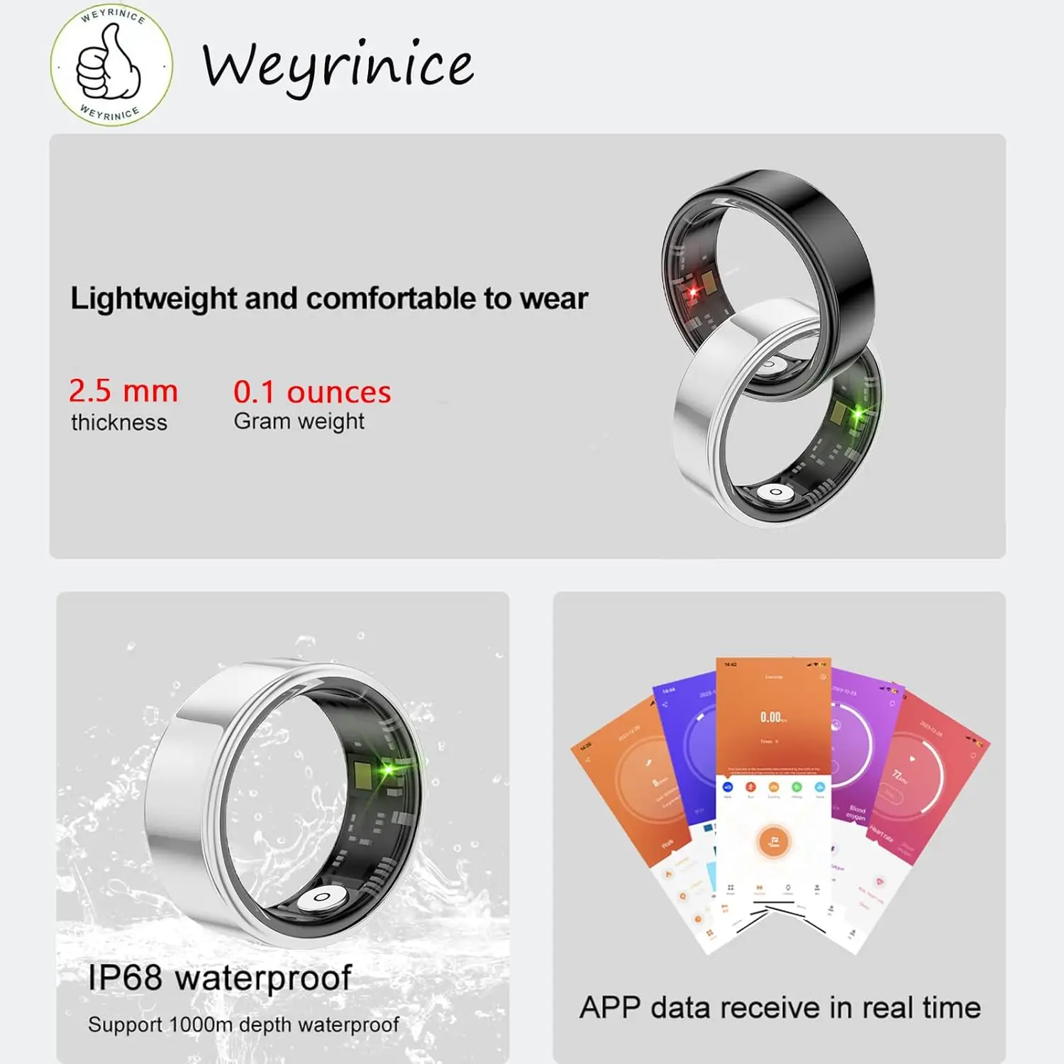 Waterproof Bluetooth Sports Fitness Health Monitoring Smart Rings For Human