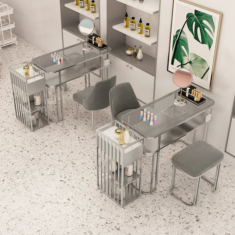 Nails Supplies Salon Bar Table Luxury Marble Manicure Furniture Desk Technician Portable Nail Table With Storage And Socket