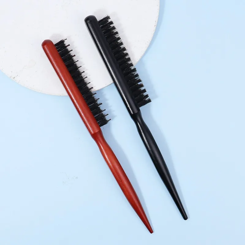 Wooden comb three rows of bristle comb pig bristle hair brush curly hair fluffy evening makeup styling  beauty tools