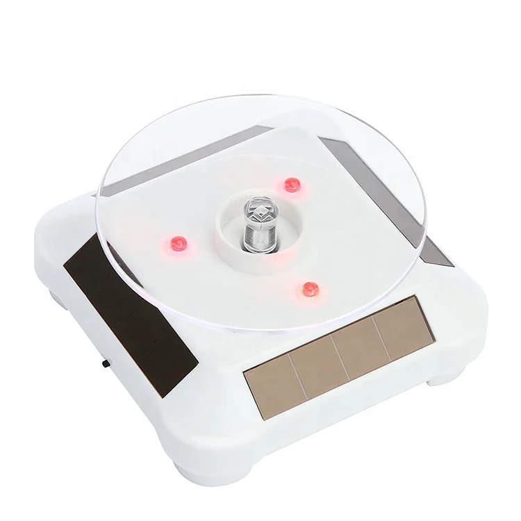 M-8082 wholesale solar battery powered exhibition rotating display white black gold silver led rotating turntable display