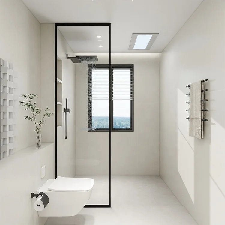 Oumeiga Magnesium Alloy Tempered Glass Partition Extremely Narrow Half Wall Folding Screen Wet Dry Separation Bath Screen 6mm