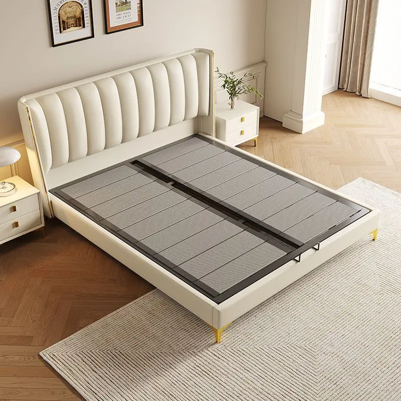 Contemporary Wooden White Double Leather Bed Set Home Queen Master Room Modern Apartment Bedroom Luxury King Size Bed