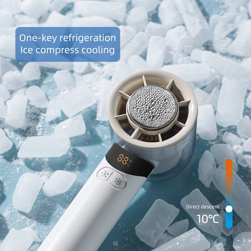 Newest Popular Ice Portable 3000mAh Cooling Mini Fan Rechargeable Handheld  Small Fan With Digital Display Handy Condenser Fan