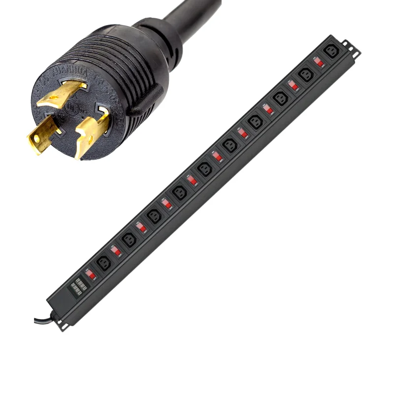 L6-30P 1U 250V 10-position independent switch with current voltmeter IEC320-C13 rack type  PDU
