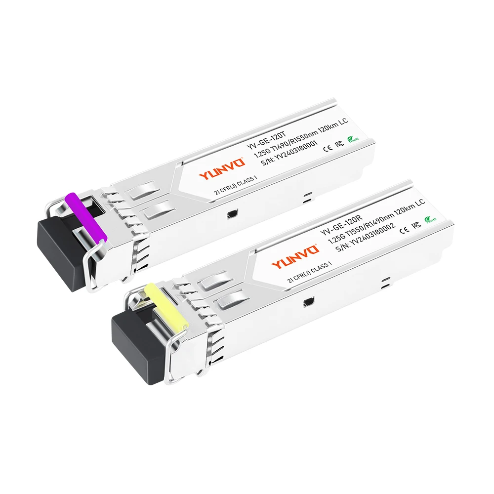 Yunvo GLC-BX120-U Compatible SFP 1000BASE-BX-U BiDi 1490nm-TX/1550nm-RX 120km DOM Simplex LC/SC SMF Optical Transceiver Module