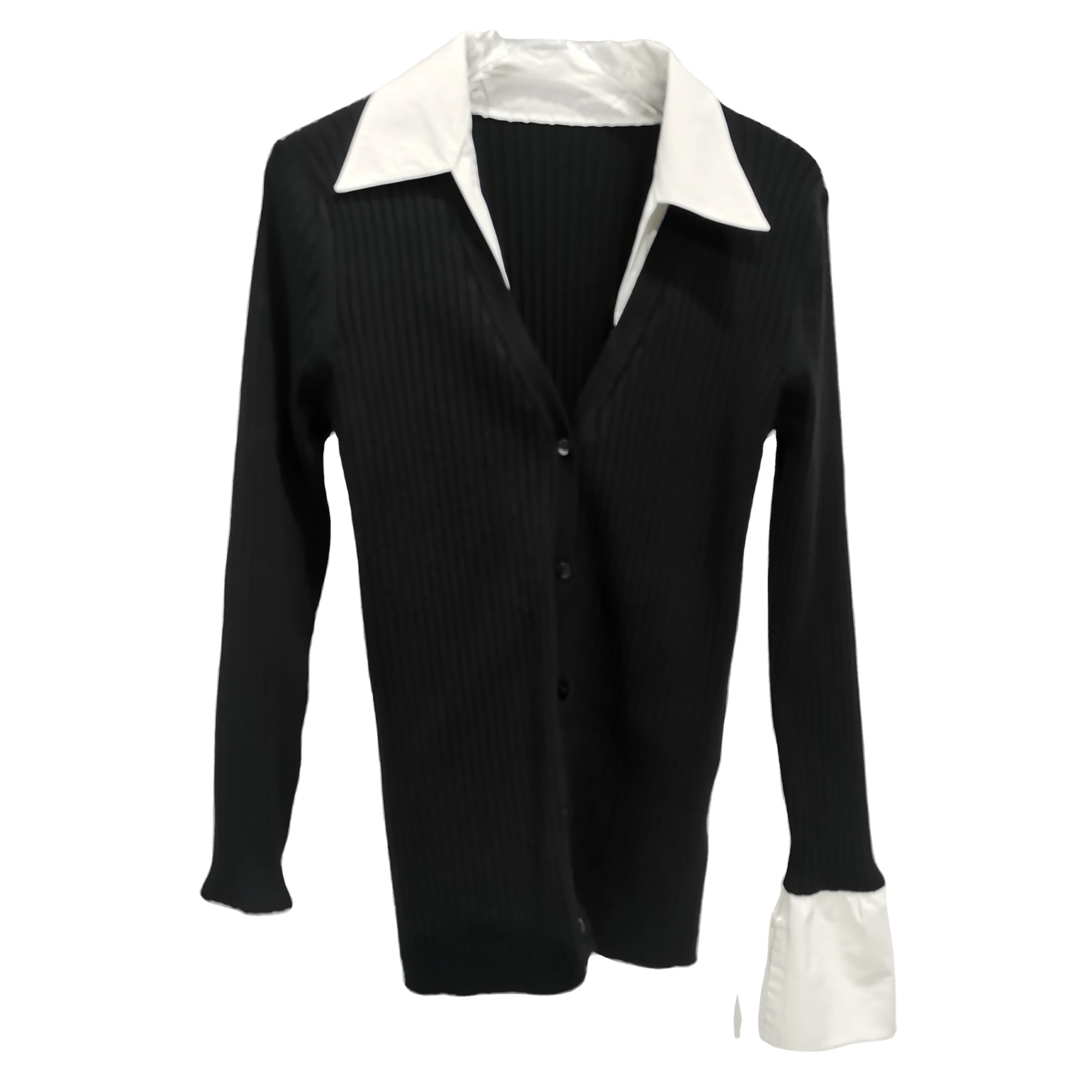 Fast Delivery Quality Fashion Street Wear Sexy Clothing Contrast Color Long Sleeve Slim Fit Ladies Casual Knit Cardigan Women