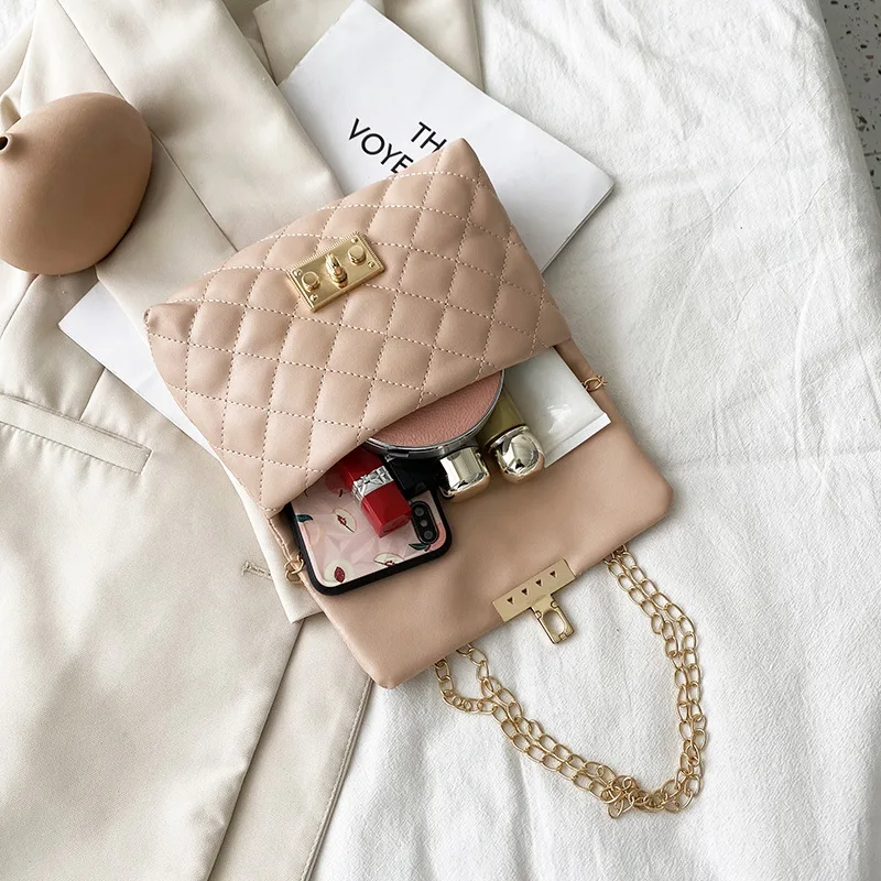 Ladies rhombic embroidery thread one shoulder chain handbag wholesale 2021 bag cover type lock ladies bags handbag